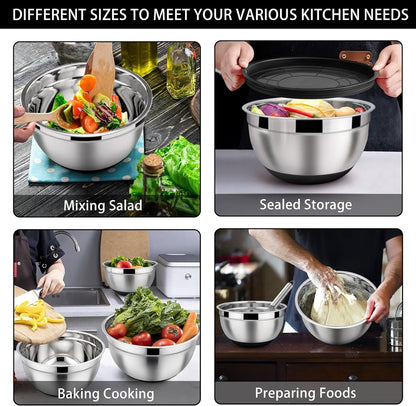 6 PCS Mixing Bowls with Lid Set, Size 7 & 3.5 & 2.5 & 2 & 1.5 & 1QT