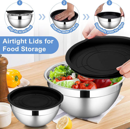 6 PCS Mixing Bowls with Lid Set, Size 7 & 3.5 & 2.5 & 2 & 1.5 & 1QT