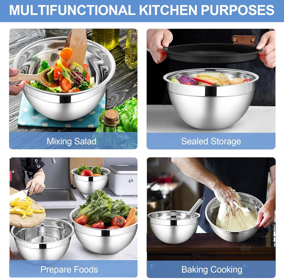 6 PCS Mixing Bowls with Lid Set, Size 7 & 3.5 & 2.5 & 2 & 1.5 & 1QT