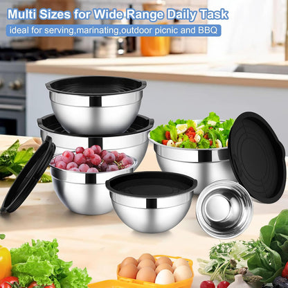6 PCS Mixing Bowls with Lid Set, Size 7 & 3.5 & 2.5 & 2 & 1.5 & 1QT
