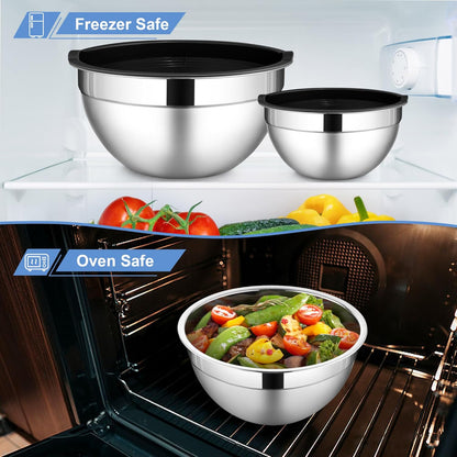 6 PCS Mixing Bowls with Lid Set, Size 7 & 3.5 & 2.5 & 2 & 1.5 & 1QT