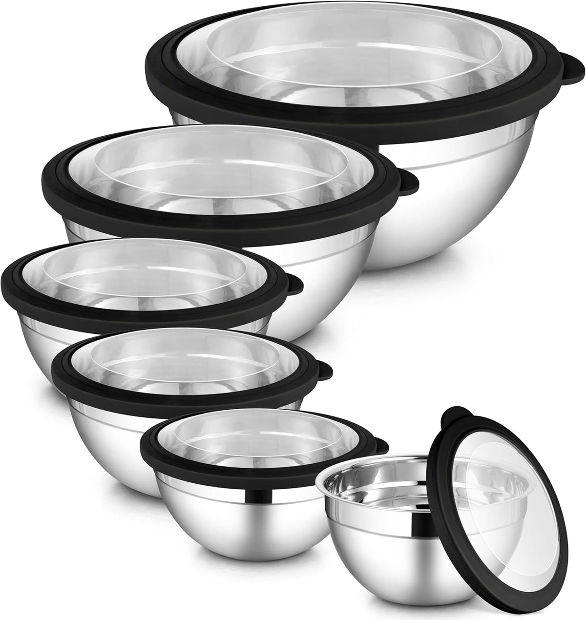 6 PCS Mixing Bowls with Lid Set, Size 7 & 3.5 & 2.5 & 2 & 1.5 & 1QT