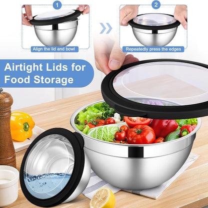 6 PCS Mixing Bowls with Lid Set, Size 7 & 3.5 & 2.5 & 2 & 1.5 & 1QT