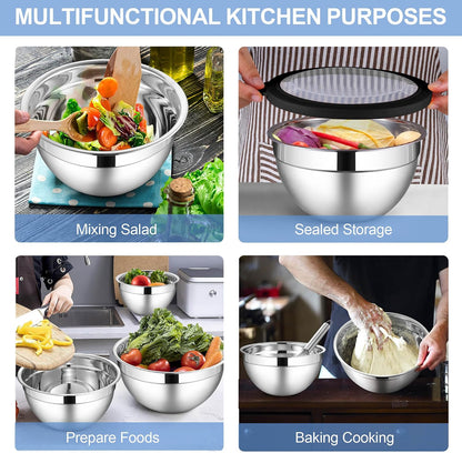 6 PCS Mixing Bowls with Lid Set, Size 7 & 3.5 & 2.5 & 2 & 1.5 & 1QT