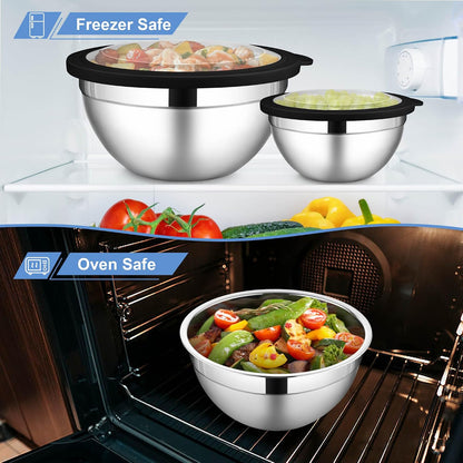 6 PCS Mixing Bowls with Lid Set, Size 7 & 3.5 & 2.5 & 2 & 1.5 & 1QT