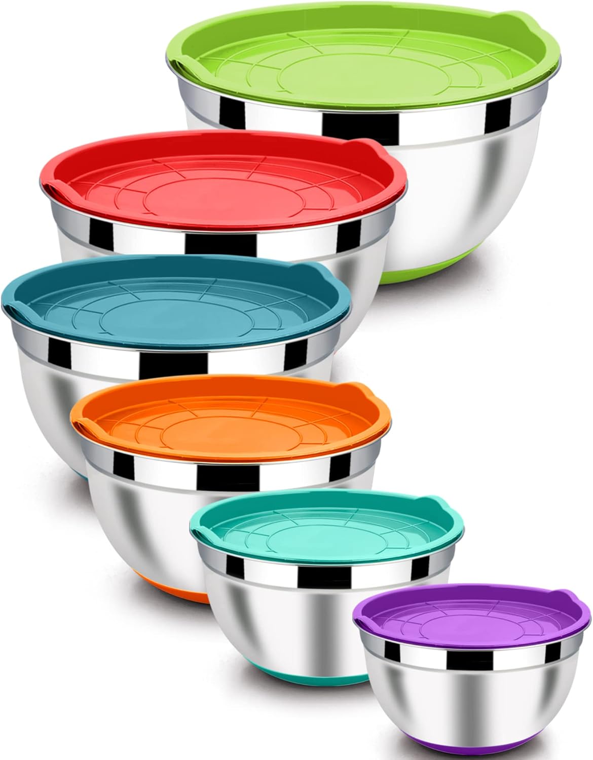 6 PCS Mixing Bowls with Lid Set, Size 7 & 3.5 & 2.5 & 2 & 1.5 & 1QT