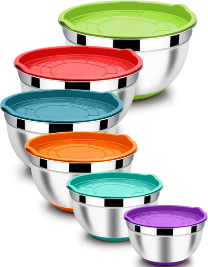 6 PCS Mixing Bowls with Lid Set, Size 7 & 3.5 & 2.5 & 2 & 1.5 & 1QT