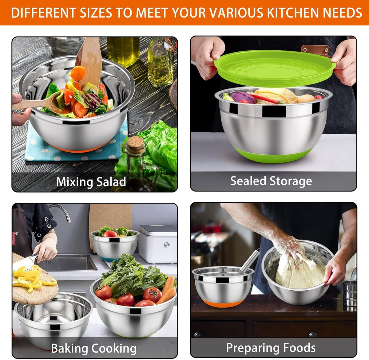 6 PCS Mixing Bowls with Lid Set, Size 7 & 3.5 & 2.5 & 2 & 1.5 & 1QT