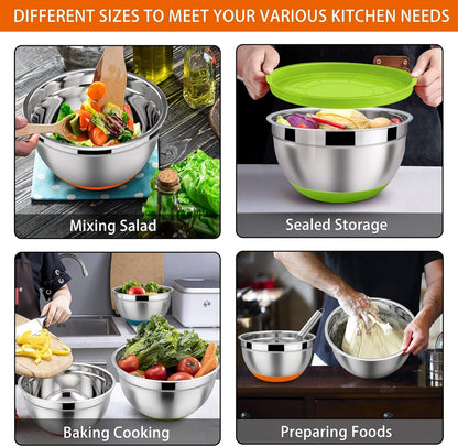 6 PCS Mixing Bowls with Lid Set, Size 7 & 3.5 & 2.5 & 2 & 1.5 & 1QT