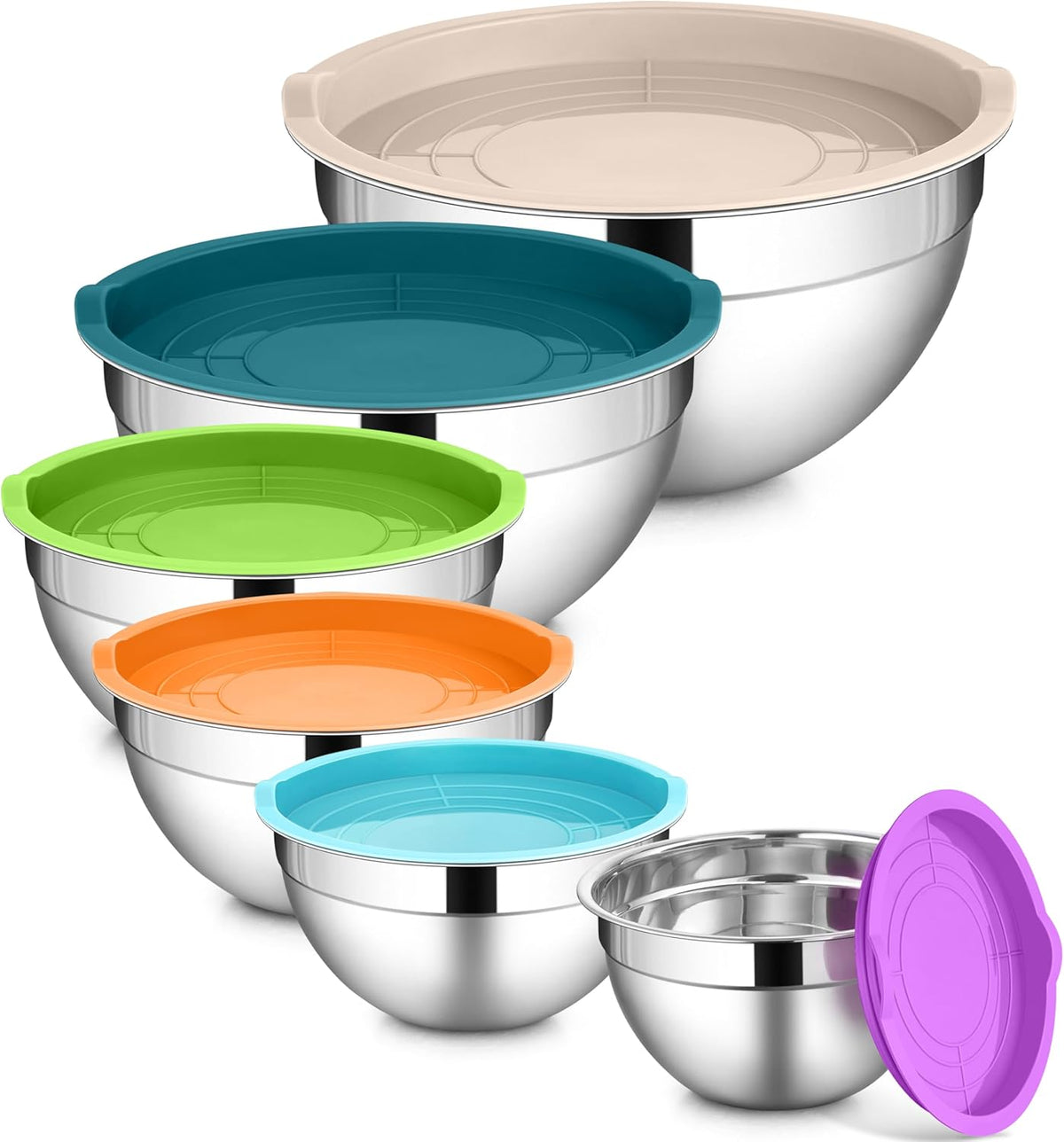 6 PCS Mixing Bowls with Lid Set, Size 7 & 3.5 & 2.5 & 2 & 1.5 & 1QT