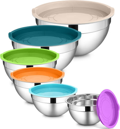 6 PCS Mixing Bowls with Lid Set, Size 7 & 3.5 & 2.5 & 2 & 1.5 & 1QT