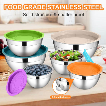 6 PCS Mixing Bowls with Lid Set, Size 7 & 3.5 & 2.5 & 2 & 1.5 & 1QT