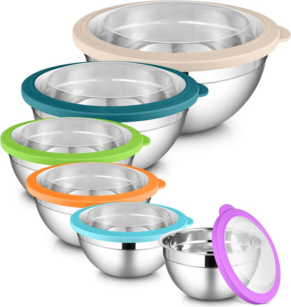 6 PCS Mixing Bowls with Lid Set, Size 7 & 3.5 & 2.5 & 2 & 1.5 & 1QT