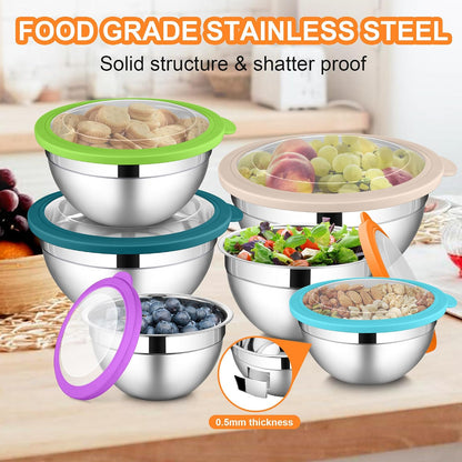 6 PCS Mixing Bowls with Lid Set, Size 7 & 3.5 & 2.5 & 2 & 1.5 & 1QT