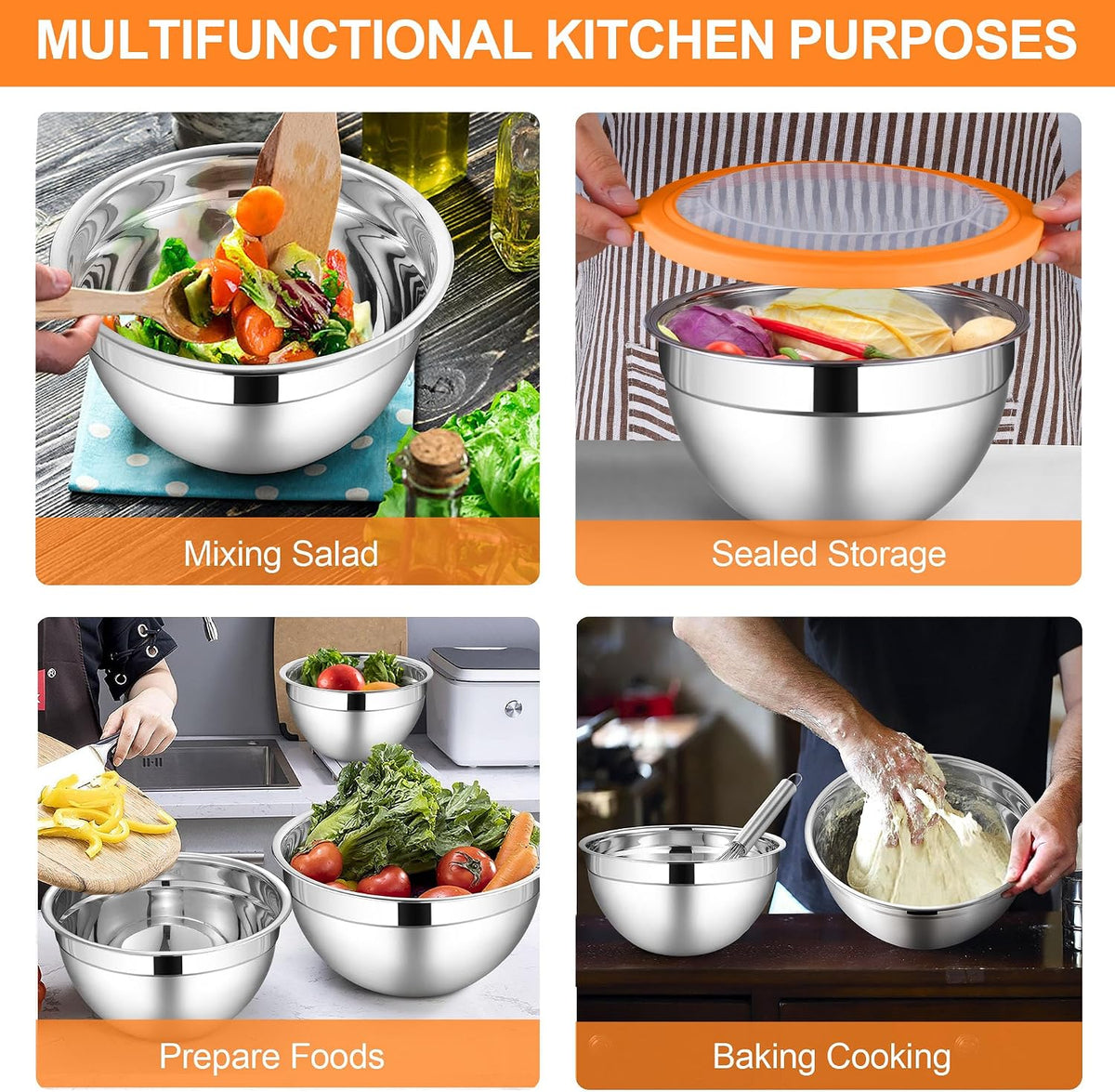 6 PCS Mixing Bowls with Lid Set, Size 7 & 3.5 & 2.5 & 2 & 1.5 & 1QT