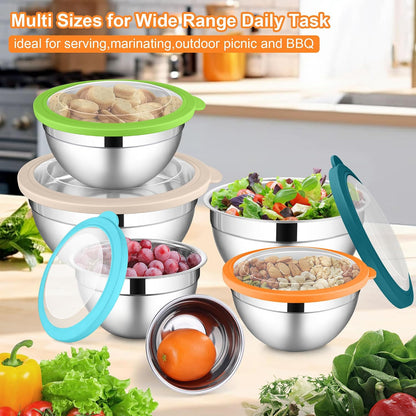 6 PCS Mixing Bowls with Lid Set, Size 7 & 3.5 & 2.5 & 2 & 1.5 & 1QT