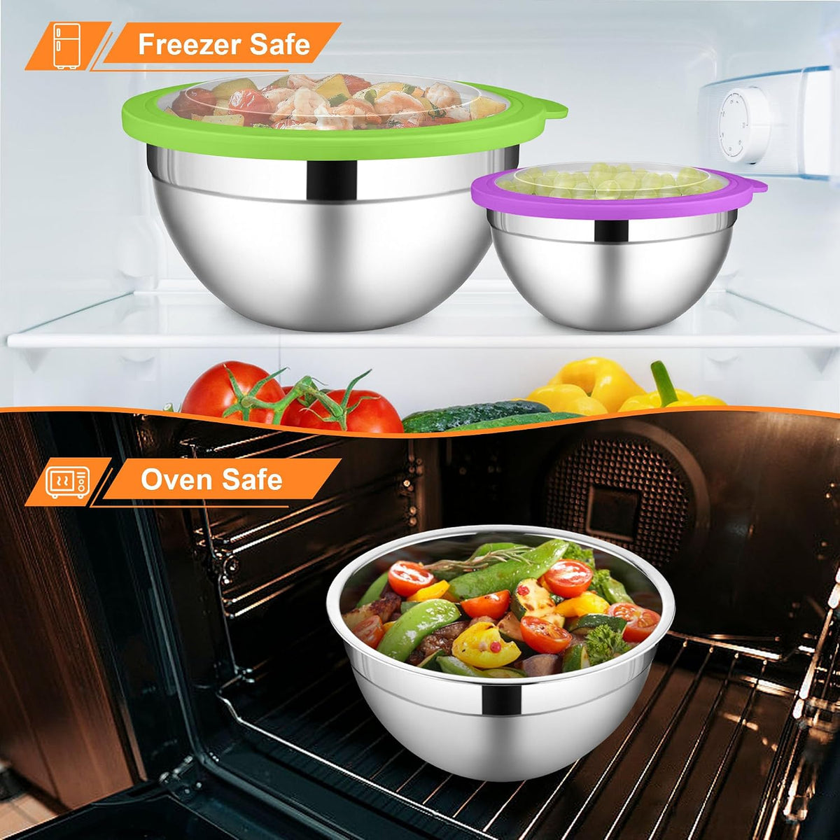 6 PCS Mixing Bowls with Lid Set, Size 7 & 3.5 & 2.5 & 2 & 1.5 & 1QT