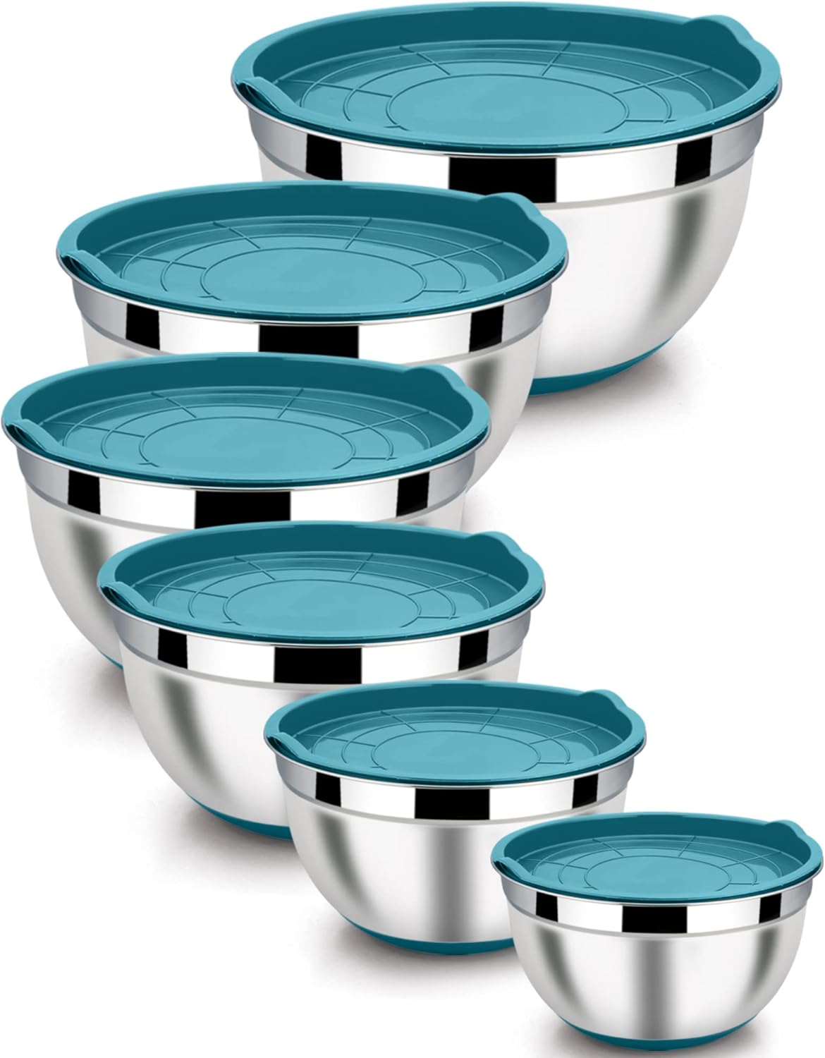 6 PCS Mixing Bowls with Lid Set, Size 7 & 3.5 & 2.5 & 2 & 1.5 & 1QT