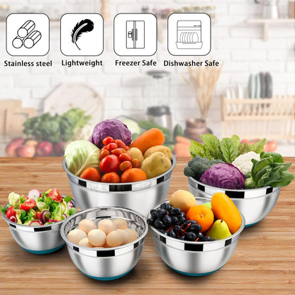 6 PCS Mixing Bowls with Lid Set, Size 7 & 3.5 & 2.5 & 2 & 1.5 & 1QT