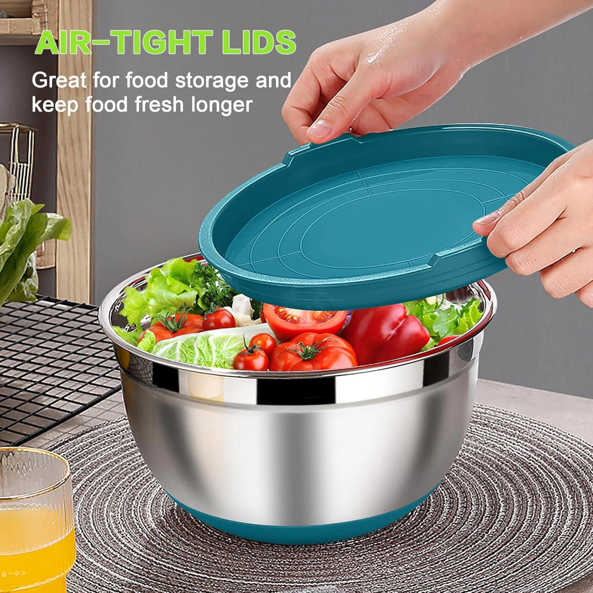 6 PCS Mixing Bowls with Lid Set, Size 7 & 3.5 & 2.5 & 2 & 1.5 & 1QT