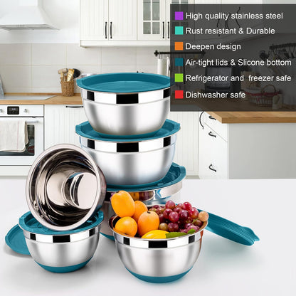 6 PCS Mixing Bowls with Lid Set, Size 7 & 3.5 & 2.5 & 2 & 1.5 & 1QT