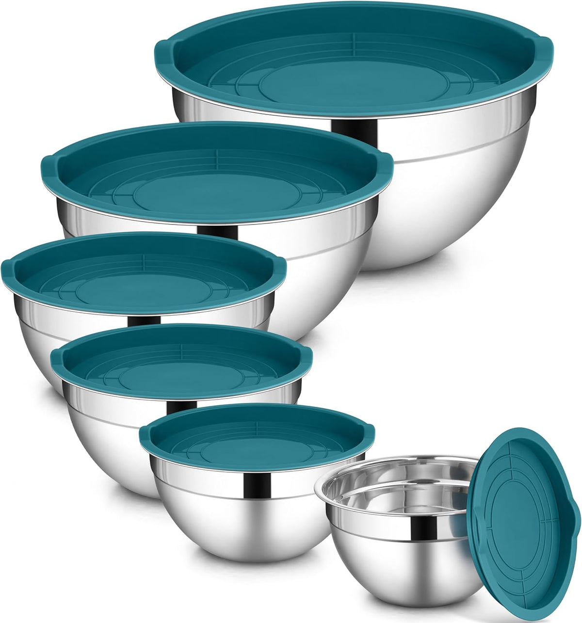 6 PCS Mixing Bowls with Lid Set, Size 7 & 3.5 & 2.5 & 2 & 1.5 & 1QT