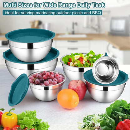 6 PCS Mixing Bowls with Lid Set, Size 7 & 3.5 & 2.5 & 2 & 1.5 & 1QT