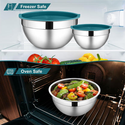 6 PCS Mixing Bowls with Lid Set, Size 7 & 3.5 & 2.5 & 2 & 1.5 & 1QT