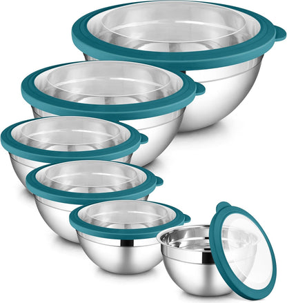 6 PCS Mixing Bowls with Lid Set, Size 7 & 3.5 & 2.5 & 2 & 1.5 & 1QT