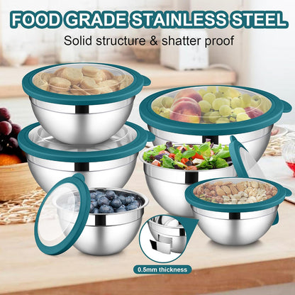 6 PCS Mixing Bowls with Lid Set, Size 7 & 3.5 & 2.5 & 2 & 1.5 & 1QT