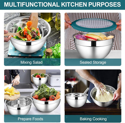6 PCS Mixing Bowls with Lid Set, Size 7 & 3.5 & 2.5 & 2 & 1.5 & 1QT