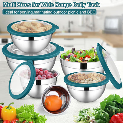 6 PCS Mixing Bowls with Lid Set, Size 7 & 3.5 & 2.5 & 2 & 1.5 & 1QT