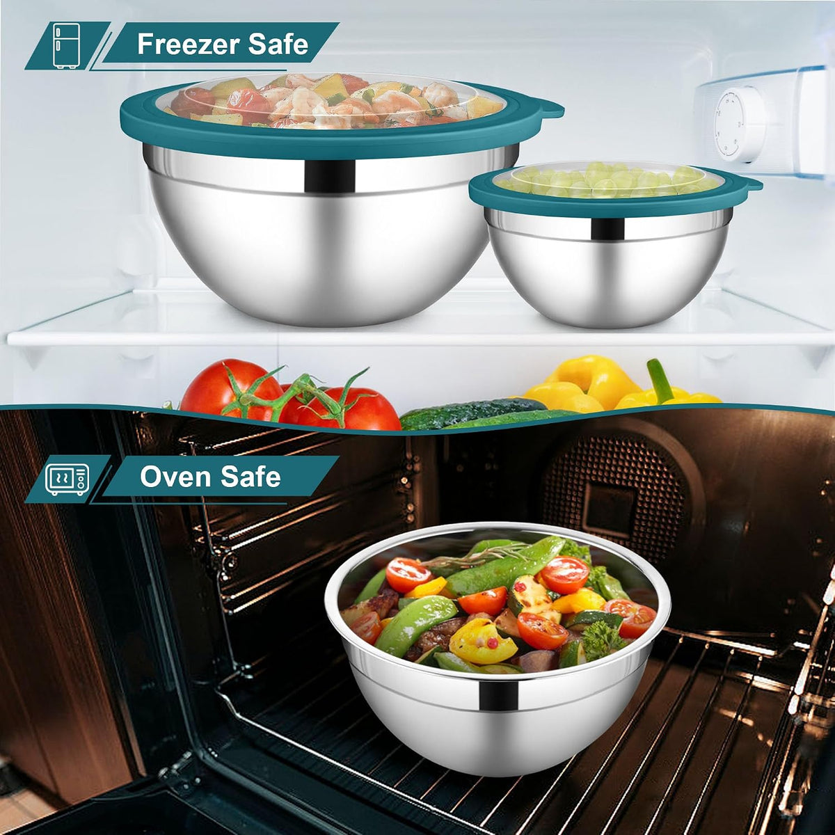 6 PCS Mixing Bowls with Lid Set, Size 7 & 3.5 & 2.5 & 2 & 1.5 & 1QT