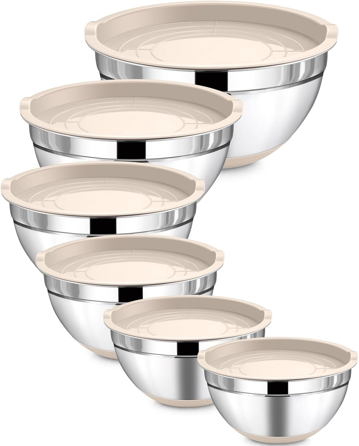 6 PCS Mixing Bowls with Lid Set, Size 7 & 3.5 & 2.5 & 2 & 1.5 & 1QT