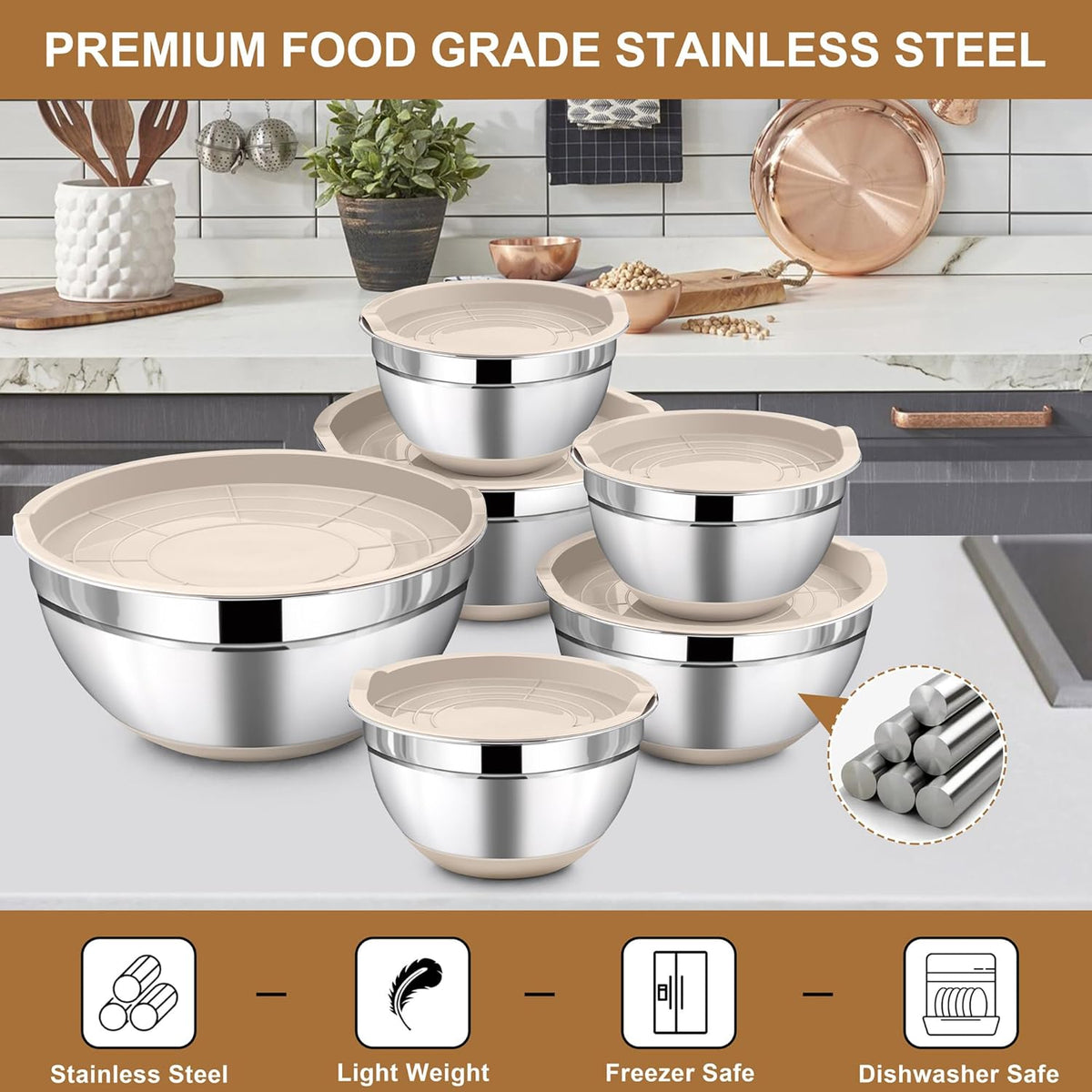 6 PCS Mixing Bowls with Lid Set, Size 7 & 3.5 & 2.5 & 2 & 1.5 & 1QT