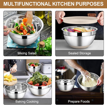 6 PCS Mixing Bowls with Lid Set, Size 7 & 3.5 & 2.5 & 2 & 1.5 & 1QT