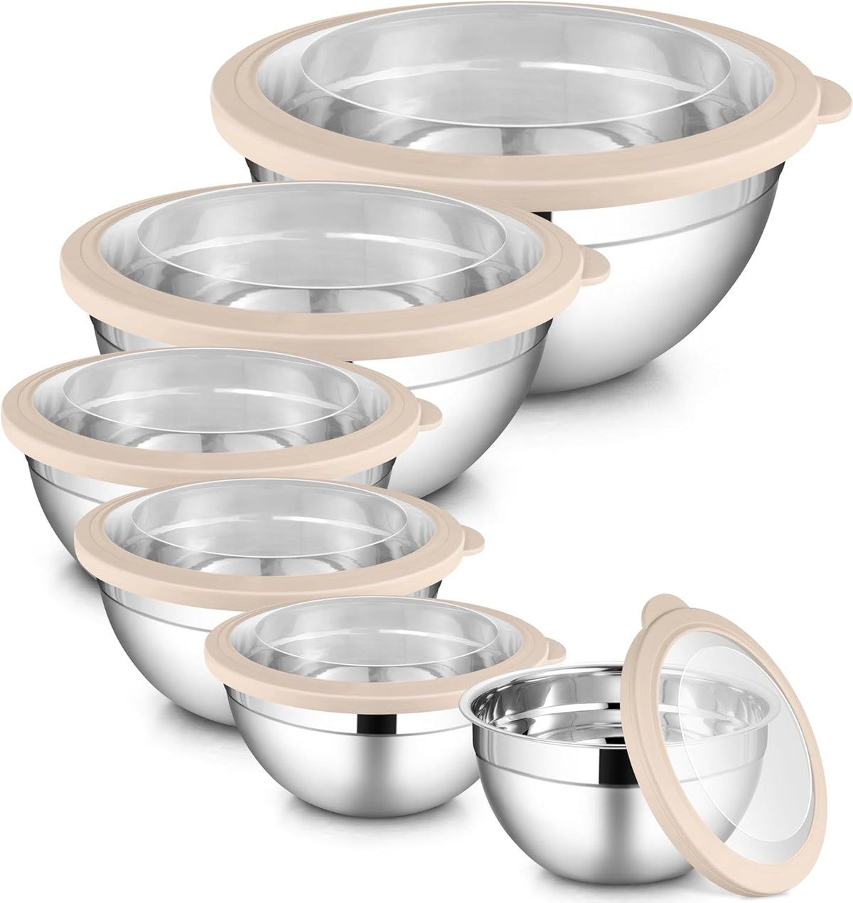6 PCS Mixing Bowls with Lid Set, Size 7 & 3.5 & 2.5 & 2 & 1.5 & 1QT