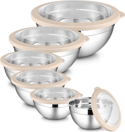 6 PCS Mixing Bowls with Lid Set, Size 7 & 3.5 & 2.5 & 2 & 1.5 & 1QT