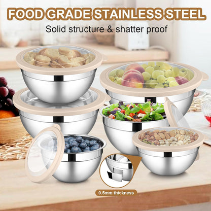 6 PCS Mixing Bowls with Lid Set, Size 7 & 3.5 & 2.5 & 2 & 1.5 & 1QT