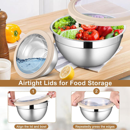 6 PCS Mixing Bowls with Lid Set, Size 7 & 3.5 & 2.5 & 2 & 1.5 & 1QT