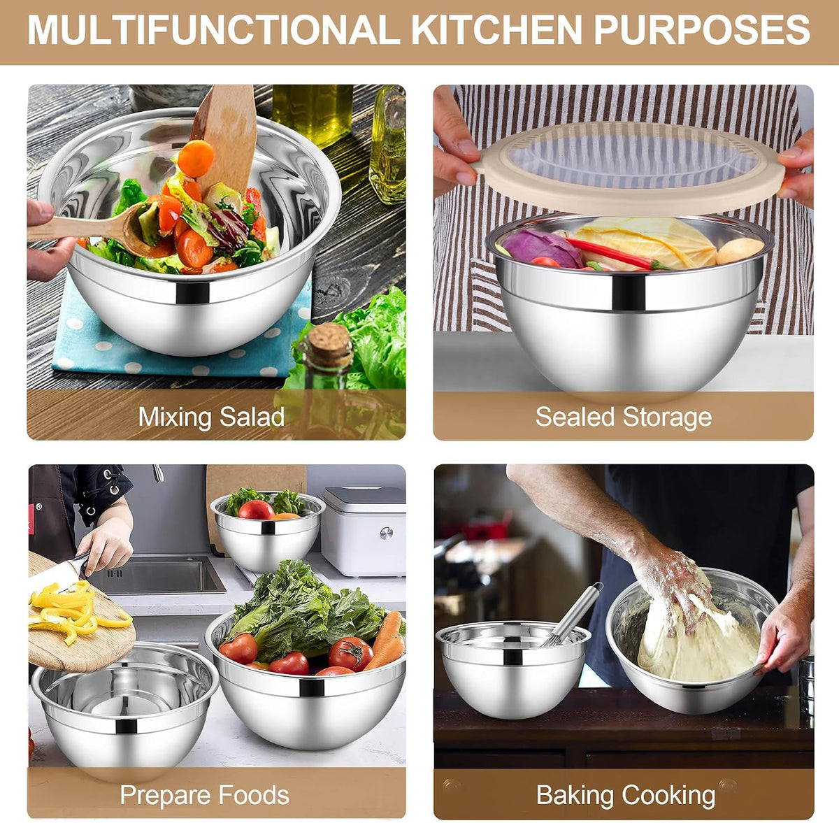 6 PCS Mixing Bowls with Lid Set, Size 7 & 3.5 & 2.5 & 2 & 1.5 & 1QT