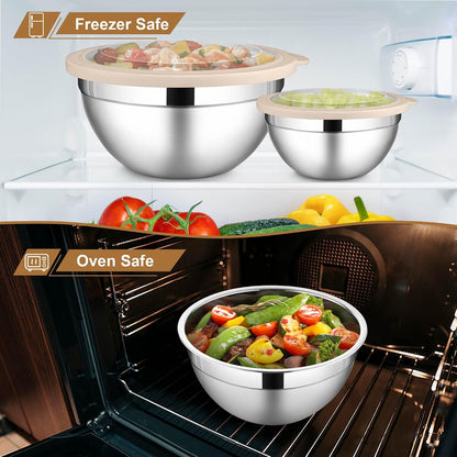 6 PCS Mixing Bowls with Lid Set, Size 7 & 3.5 & 2.5 & 2 & 1.5 & 1QT