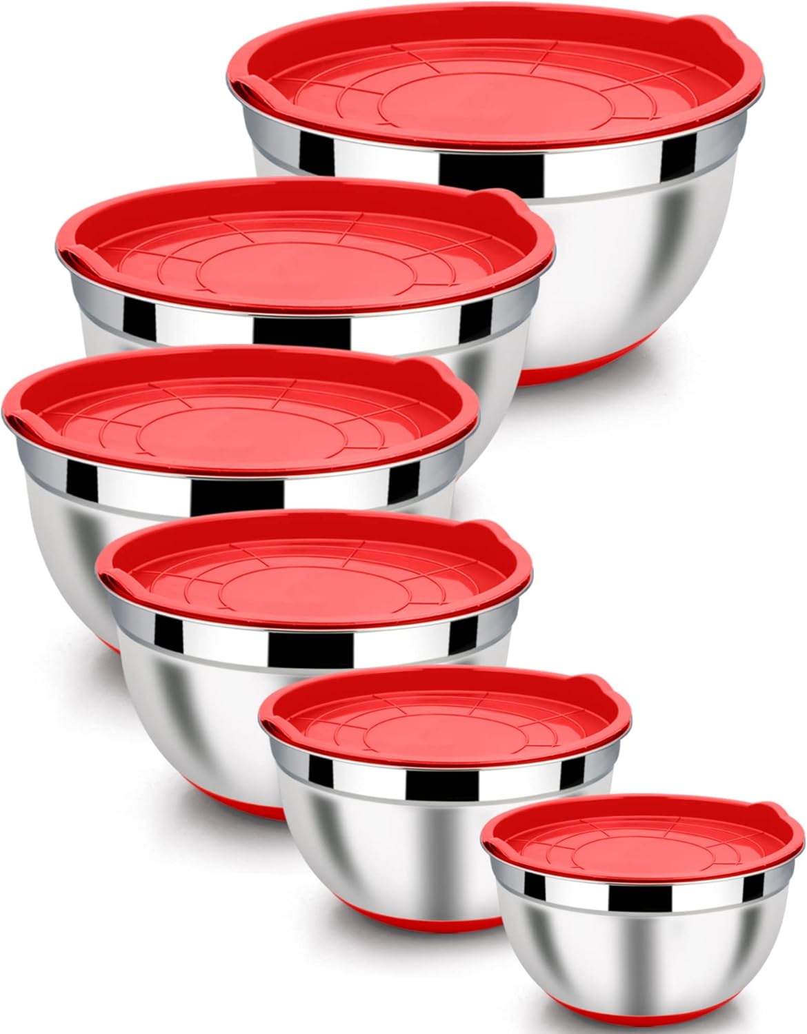 6 PCS Mixing Bowls with Lid Set, Size 7 & 3.5 & 2.5 & 2 & 1.5 & 1QT