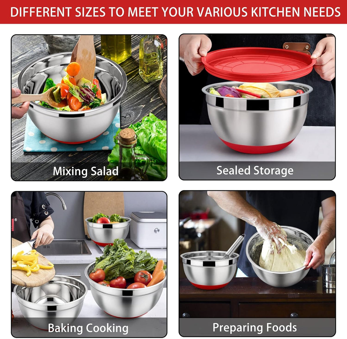6 PCS Mixing Bowls with Lid Set, Size 7 & 3.5 & 2.5 & 2 & 1.5 & 1QT