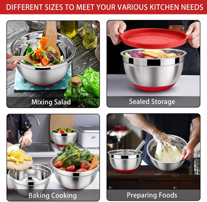 6 PCS Mixing Bowls with Lid Set, Size 7 & 3.5 & 2.5 & 2 & 1.5 & 1QT