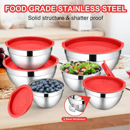 6 PCS Mixing Bowls with Lid Set, Size 7 & 3.5 & 2.5 & 2 & 1.5 & 1QT