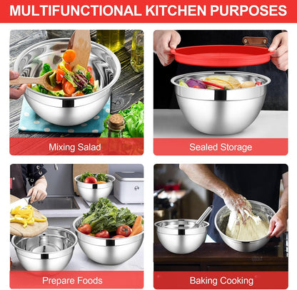 6 PCS Mixing Bowls with Lid Set, Size 7 & 3.5 & 2.5 & 2 & 1.5 & 1QT