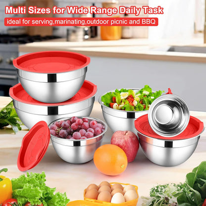 6 PCS Mixing Bowls with Lid Set, Size 7 & 3.5 & 2.5 & 2 & 1.5 & 1QT