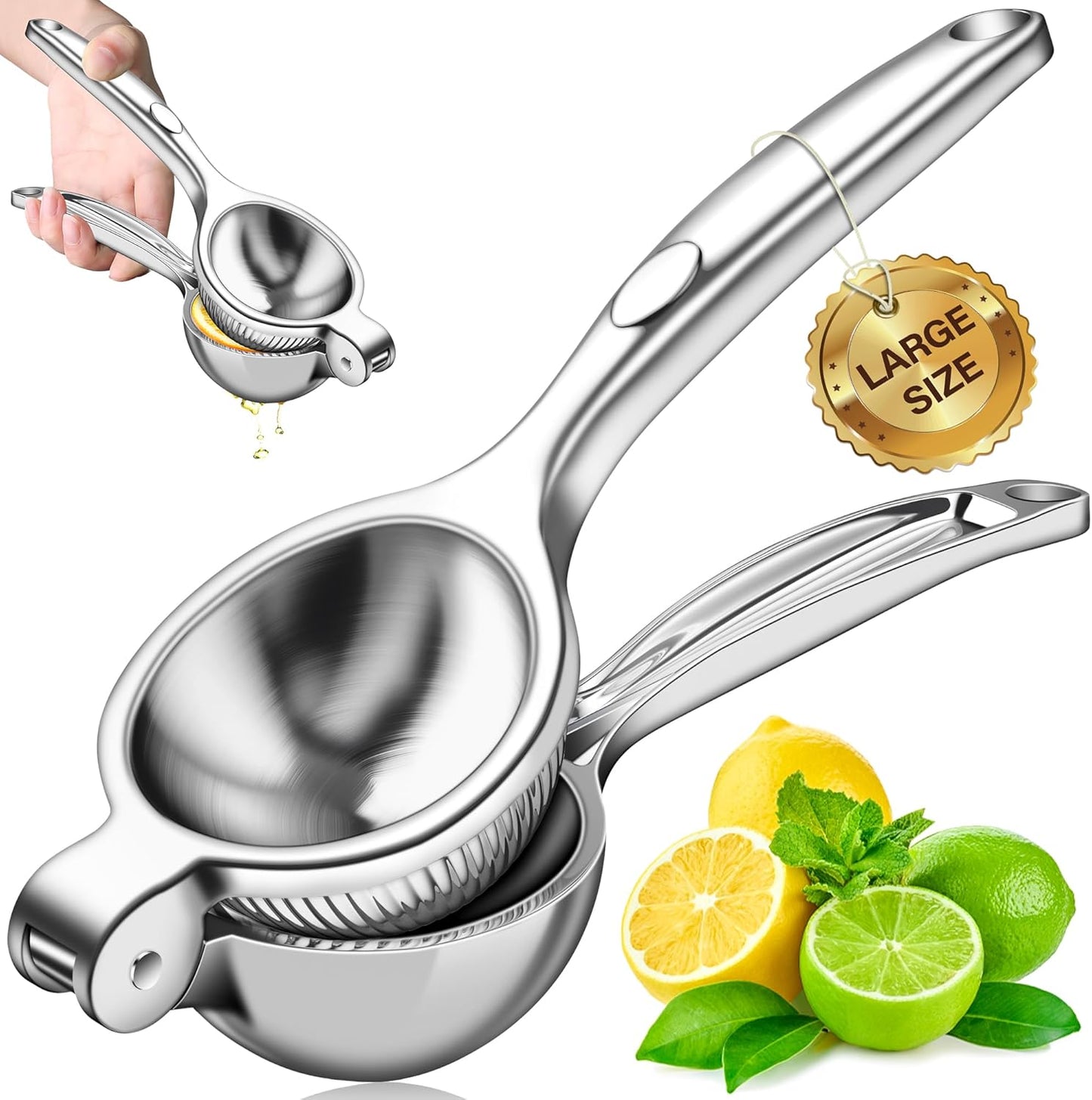 Lemon Squeezer - Heavy-Duty, Rust-Resistant Metal Manual Citrus Juicer for Lemon & Lime, Effortless Press - Silver