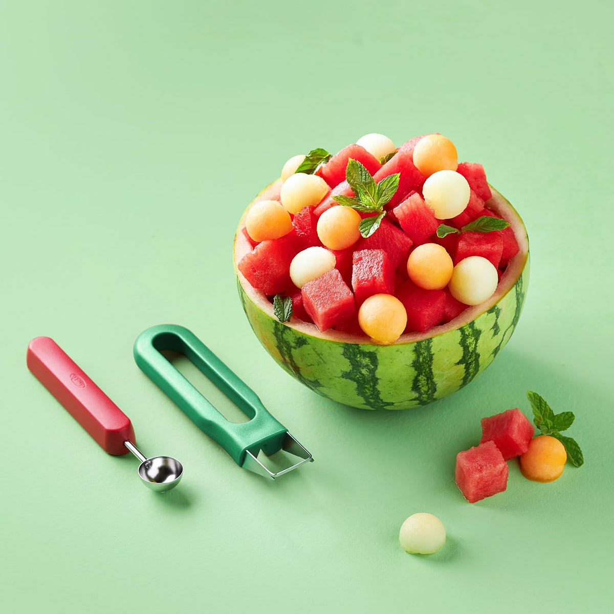 Watermelon Cube N Scoop Tool Set - 2-in-1 Design, Green
